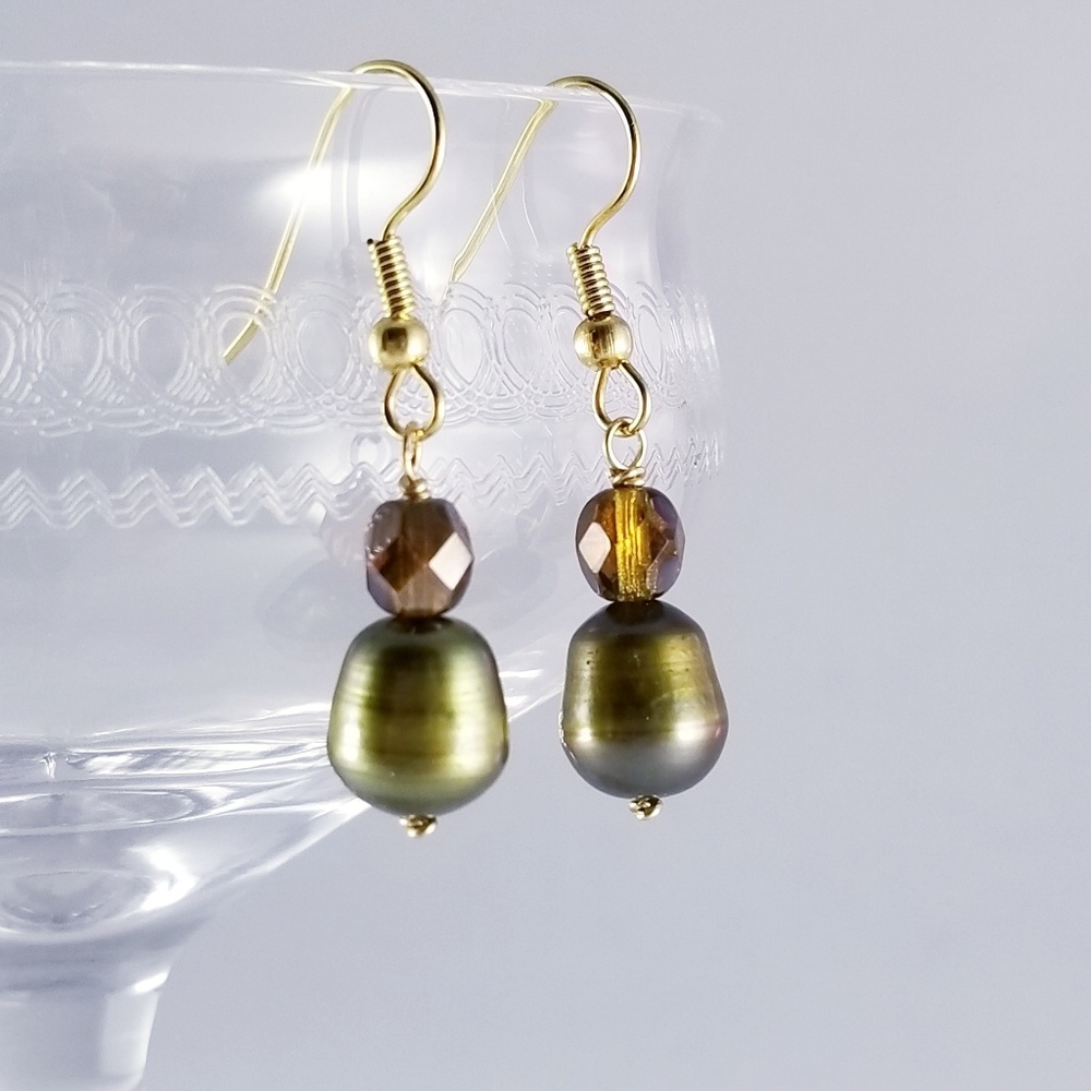 Freshwater Pearl & Vintage Glass Earrings